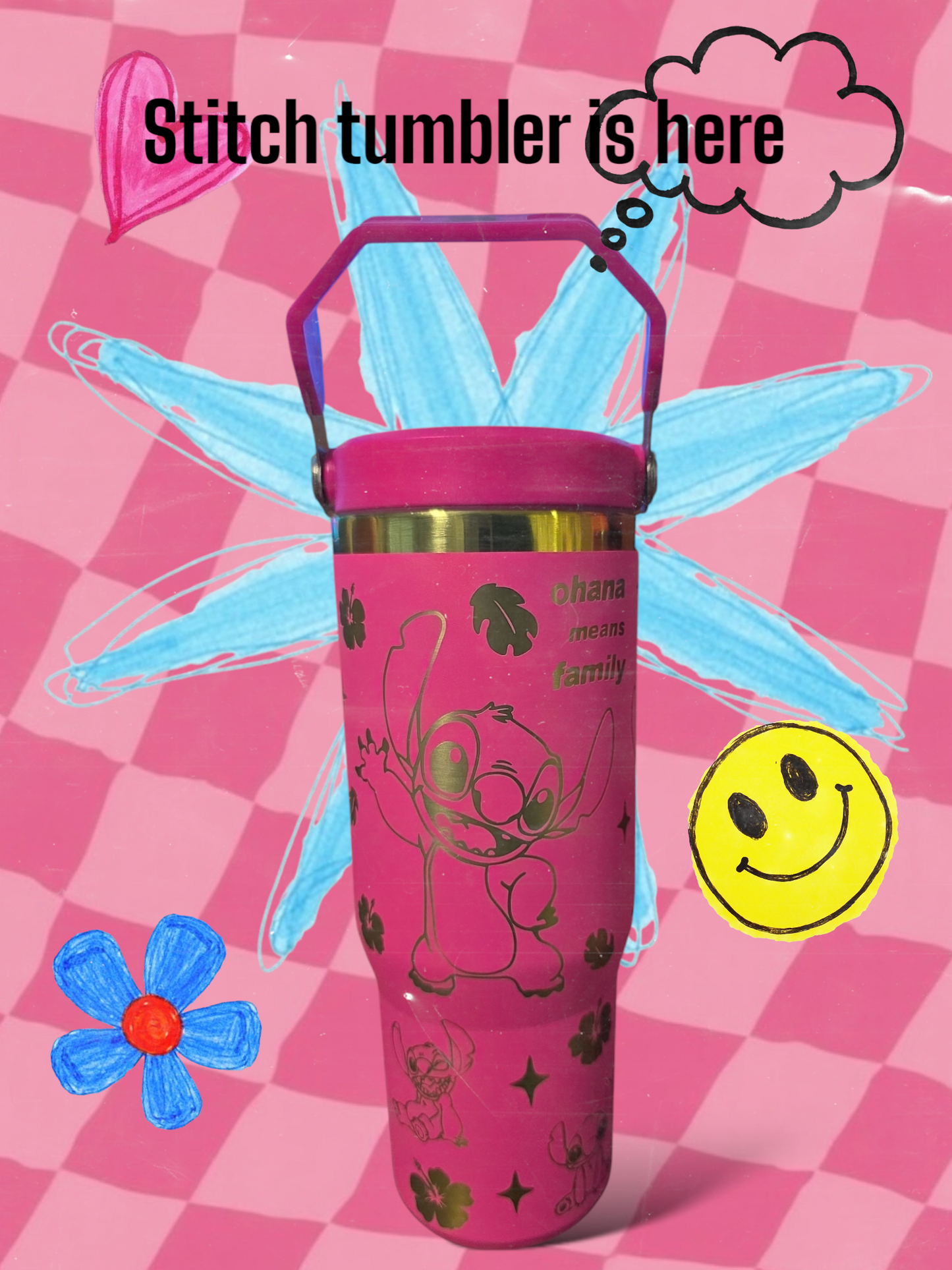 Stitch laser engraved tumbler cup water 30oz