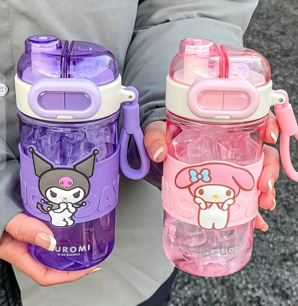 Dual drink plastic water bottle, leakproof, portable and reusable with straw-lid - perfect holiday gift.