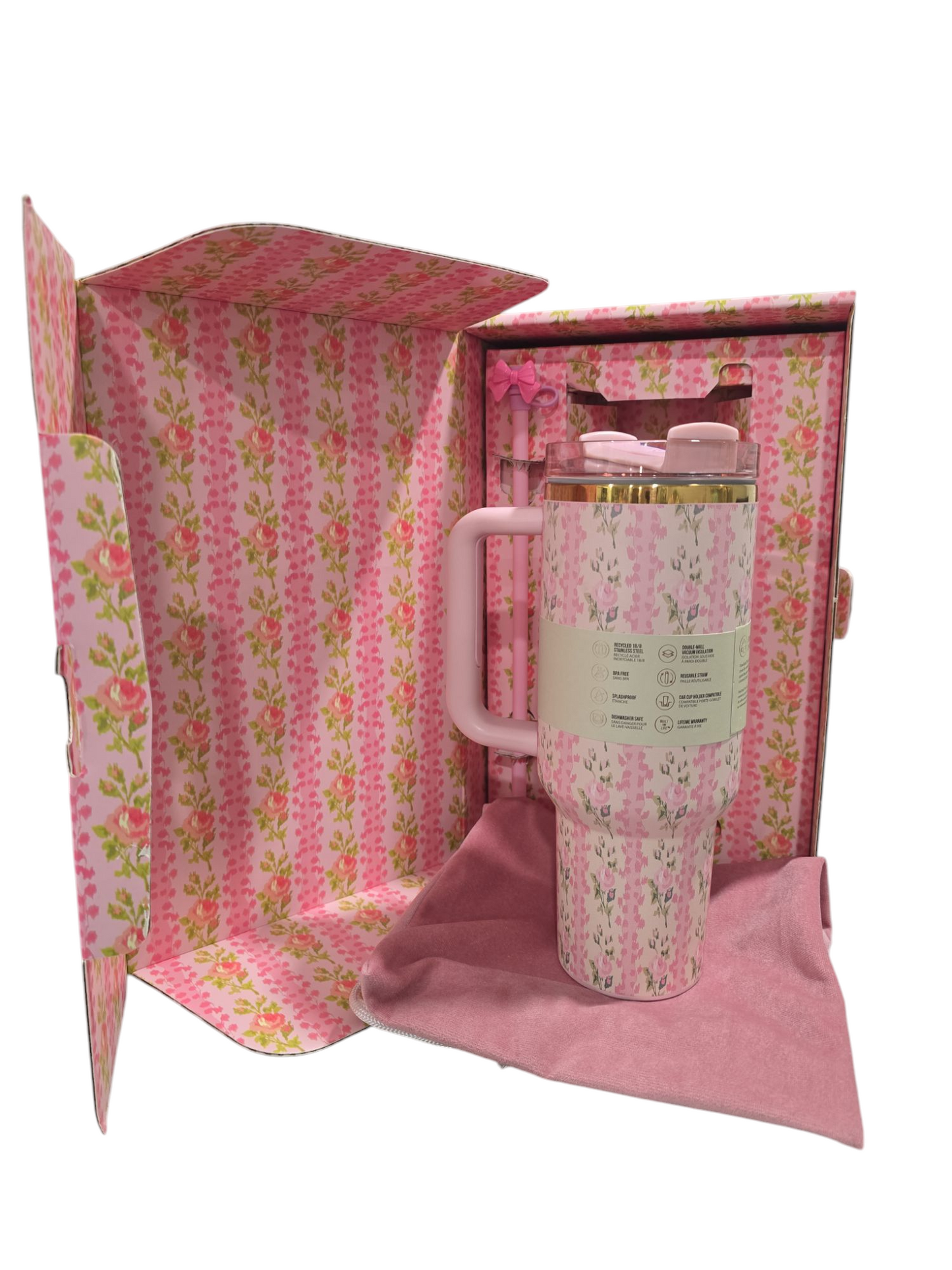 The Stanley X LoveShackFancy bows Holiday Quencher | 40 OZ new in box tumbler bottle water vacuum cup stainless steel valentines gift for her
