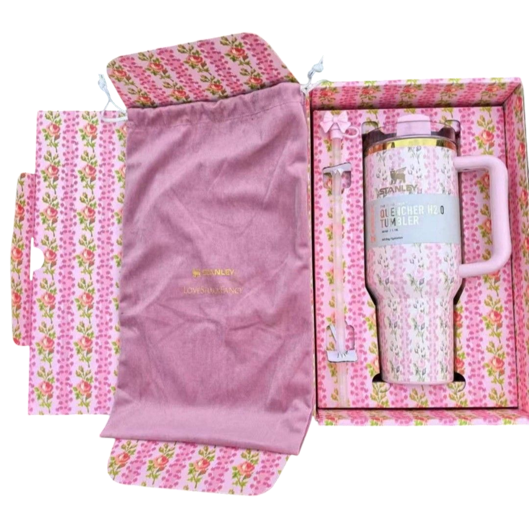 The Stanley X LoveShackFancy bows Holiday Quencher | 40 OZ new in box tumbler bottle water vacuum cup stainless steel valentines gift for her
