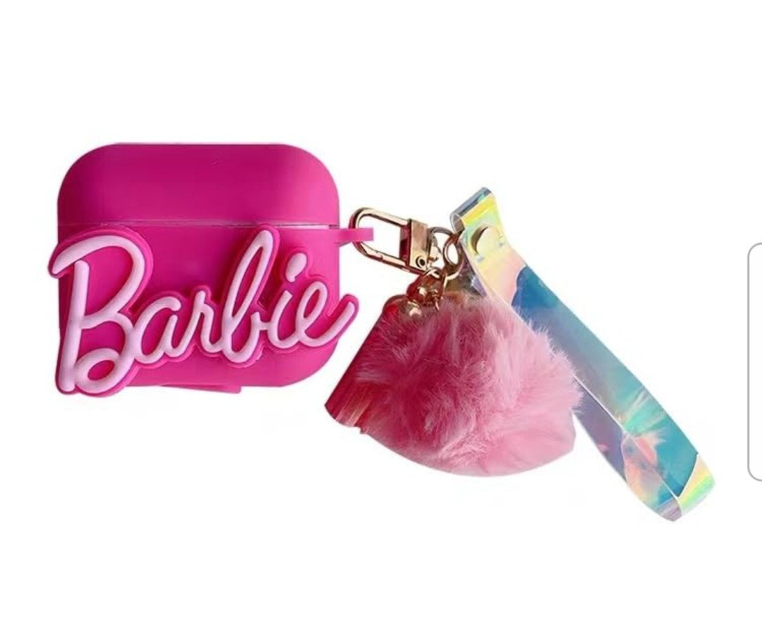 BARBIE Silicone Protective AIRPOD PRO CASE Shell w/CARRY LATCH Fuzzy Ball NEW!