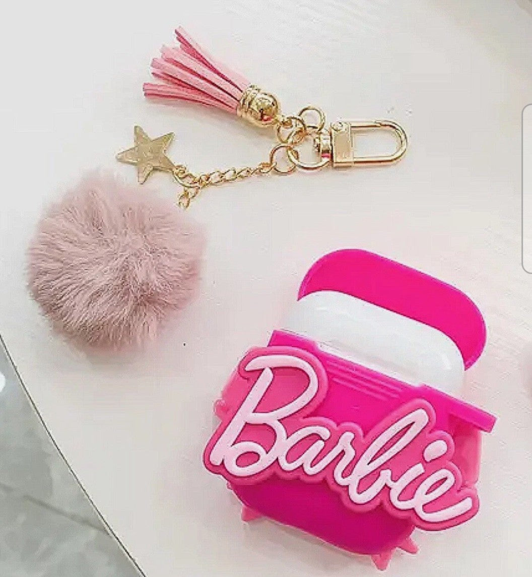 BARBIE Silicone Protective AIRPOD PRO CASE Shell w/CARRY LATCH Fuzzy Ball NEW!