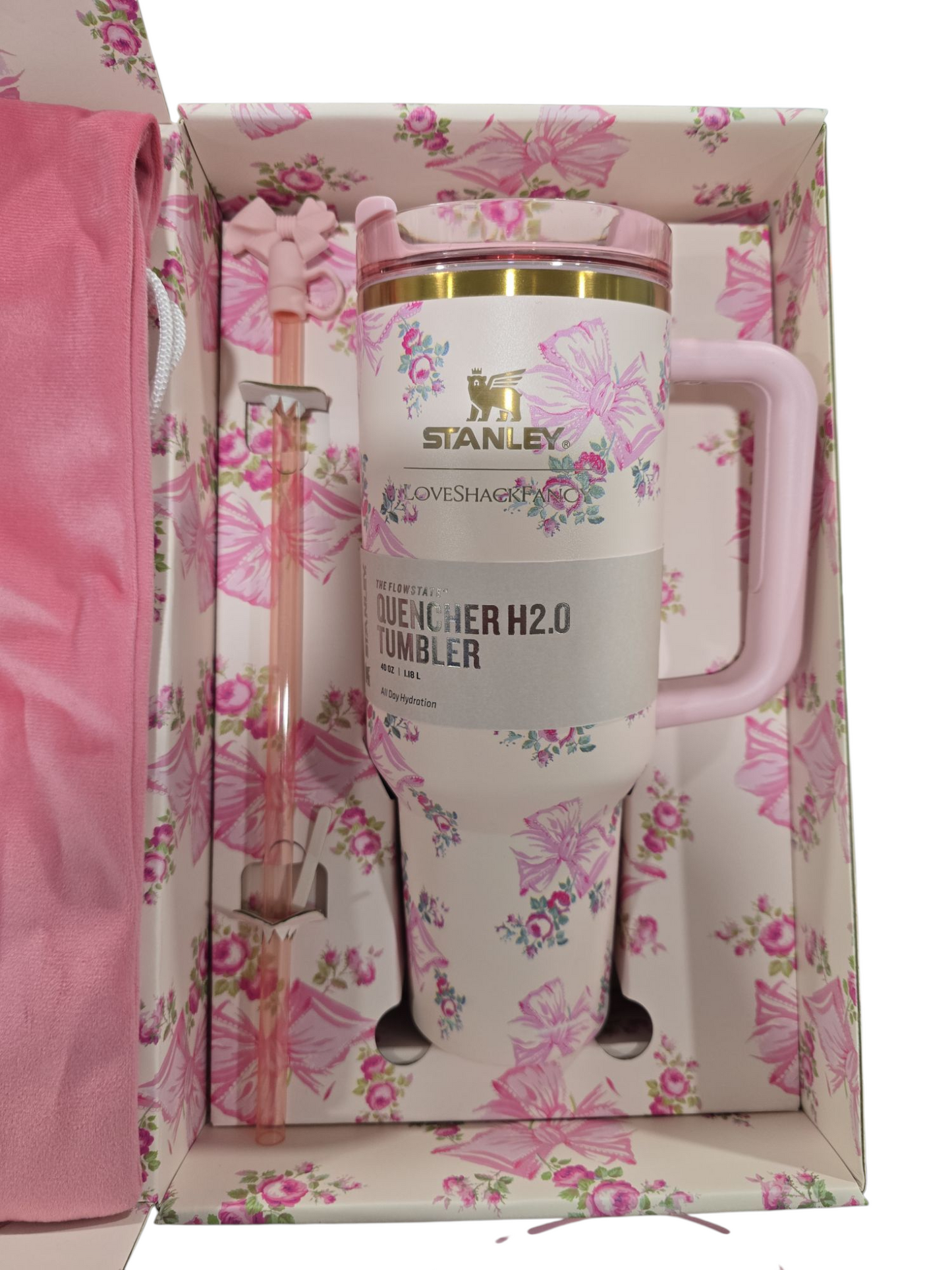 The Stanley X LoveShackFancy bows Holiday Quencher | 40 OZ new in box tumbler bottle water vacuum cup stainless steel valentines gift for her