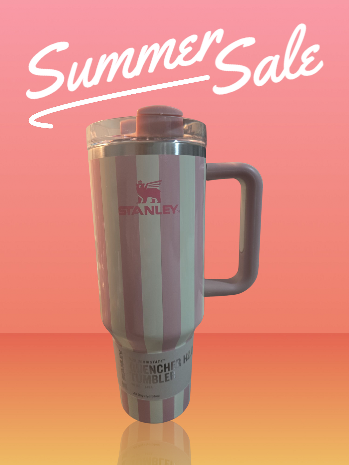Stanley Pink Stripe Cabana Quencher Tumbler Cup pink Whip Gloss 40 Oz. NEW