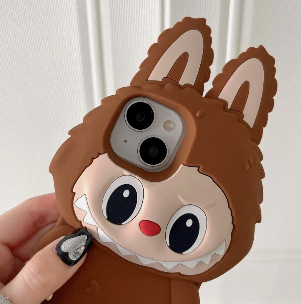 For iPhone 11 12 13 14 15 Pro Max Cartoon 3D Labubu Rubber Soft Phone Case Cover