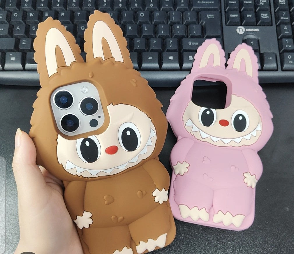 For iPhone 11 12 13 14 15 Pro Max Cartoon 3D Labubu Rubber Soft Phone Case Cover