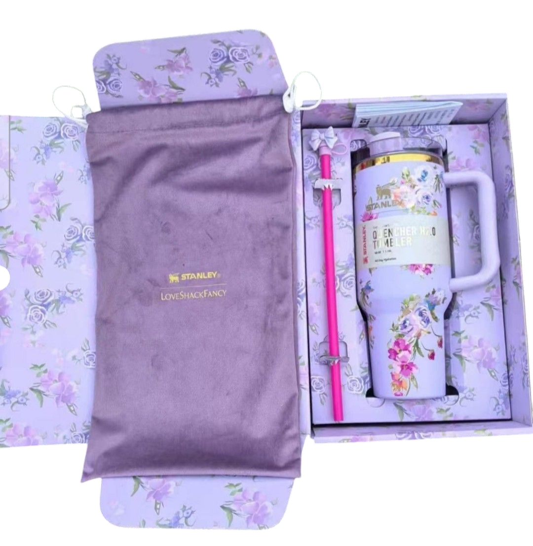The Stanley X LoveShackFancy bows Holiday Quencher | 40 OZ new in box tumbler bottle water vacuum cup stainless steel valentines gift for her