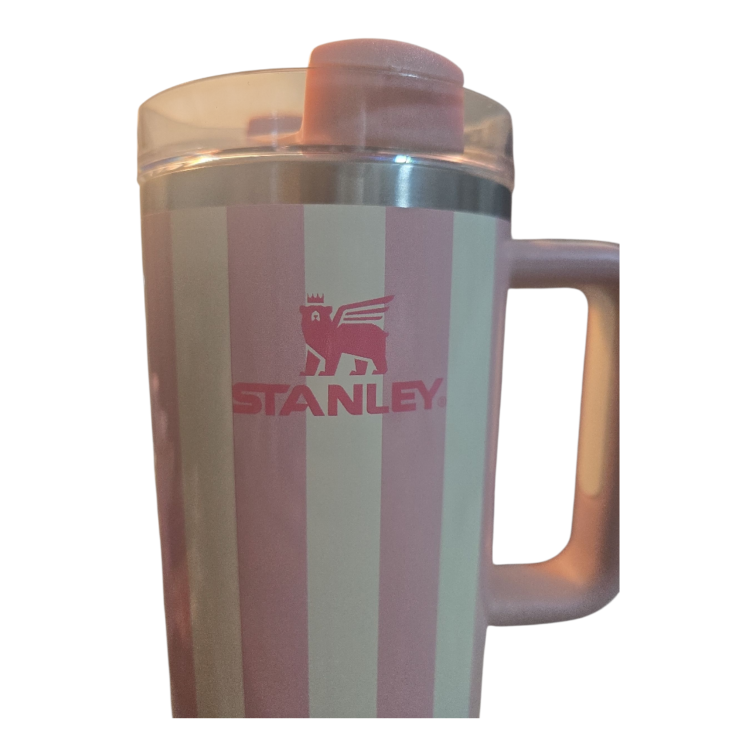 Stanley Pink Stripe Cabana Quencher Tumbler Cup pink Whip Gloss 40 Oz. NEW