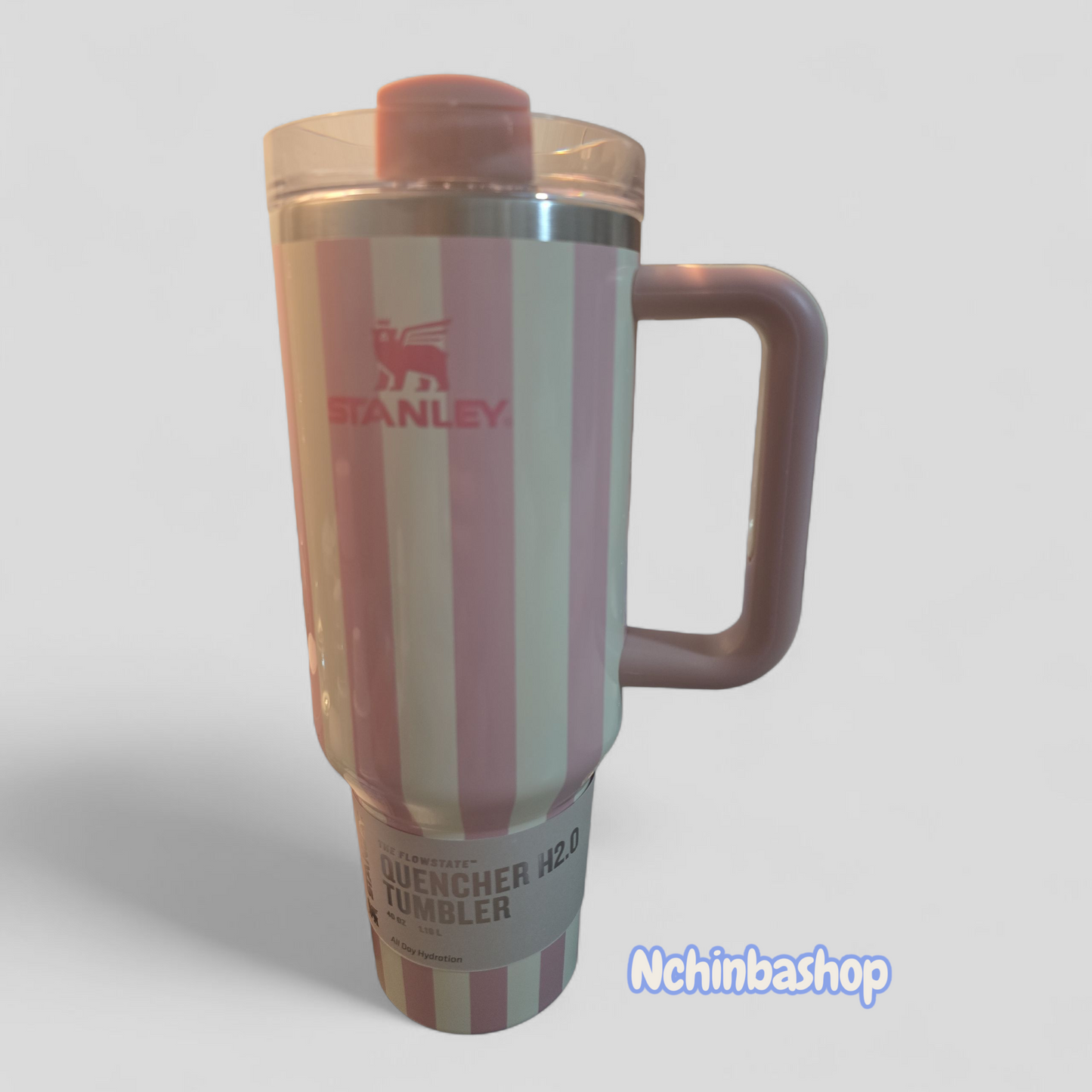Stanley Pink Stripe Cabana Quencher Tumbler Cup pink Whip Gloss 40 Oz. NEW