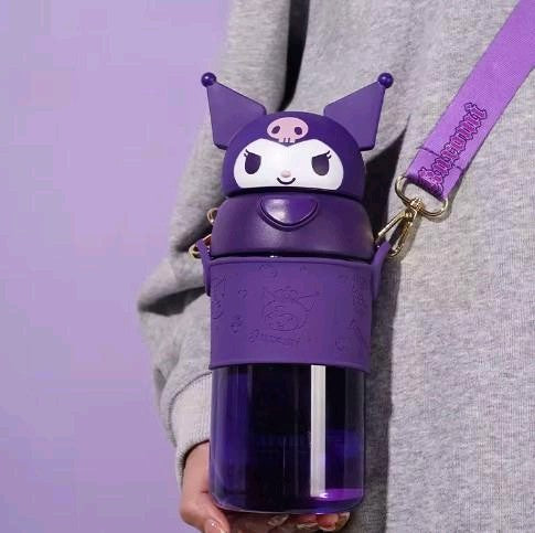 560ML Kawaii Kuromi Thermos Bottle with Bouncing Straw - Insulated Flask for Kids Bottled Water Bottles Silicone - Drinkware