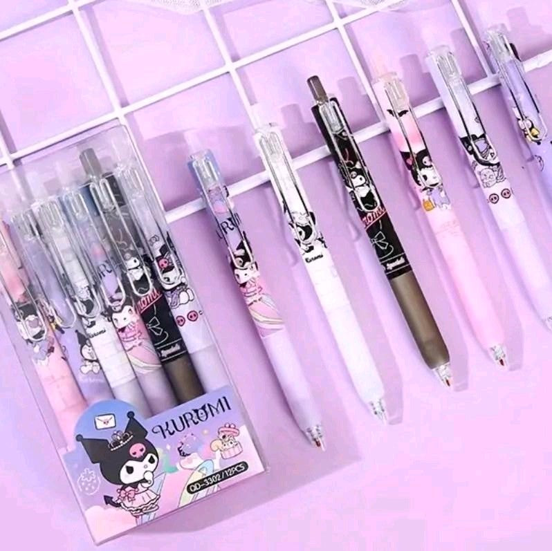 12 pcs Kuromi Cartoon Character Gel Pens - Cute Boxed Press Water-based Pen for Office Signature and Stationery - School and Office Supplies