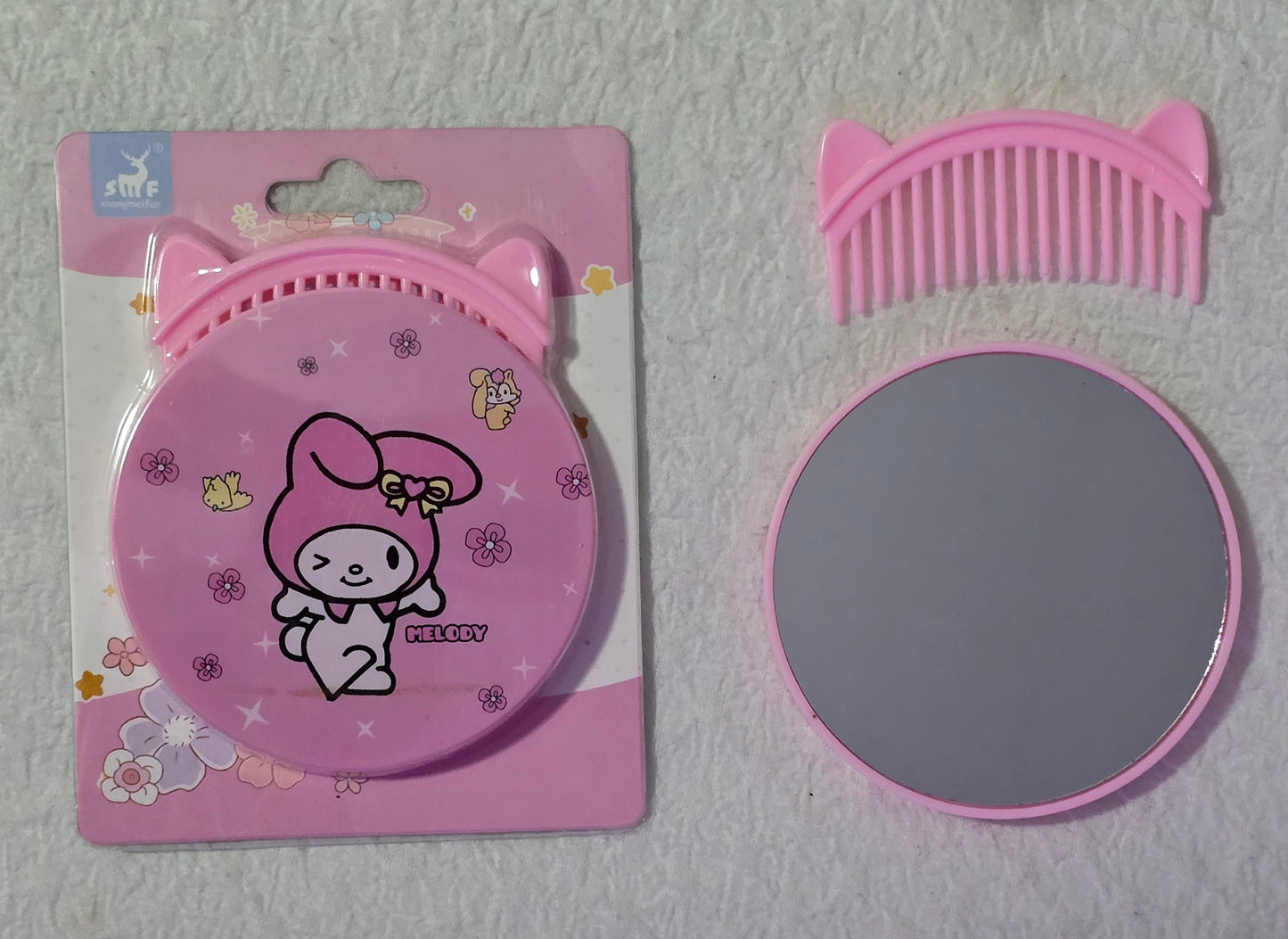 Sanrio kawaii portable mirror with brush