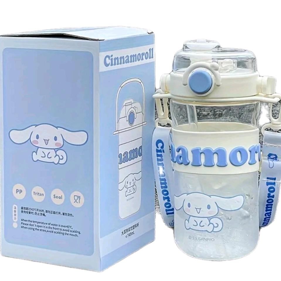 Cinamorroll, kuromi, My Melody clear bottle water with carrier and double sip option