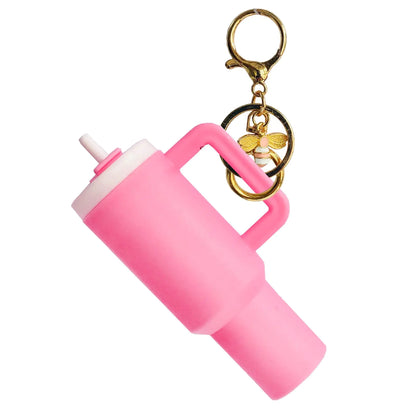 WYJ Mini Stanley Cup Keychain Mini Tumbler Keychain Chapstick Holder Tiny Stanley Keychain Tumbler Cup Lip Balm Holder Keychains For Women Pink Stanley Cup Accessories