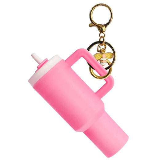 WYJ Mini Stanley Cup Keychain Mini Tumbler Keychain Chapstick Holder Tiny Stanley Keychain Tumbler Cup Lip Balm Holder Keychains For Women Pink Stanley Cup Accessories