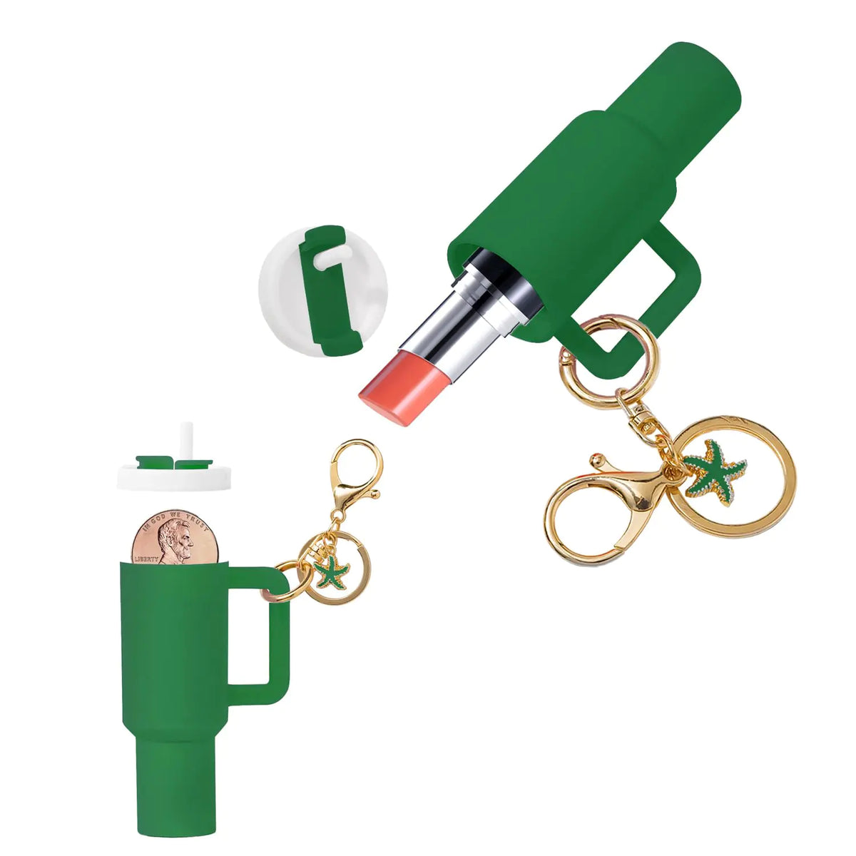 Mini Tumbler Keychain Chapstick HolderMini Stanley Cup Keychain for School Bag Handbag Backpack Cute Lip Balm Holder Keychains for Women(Green)