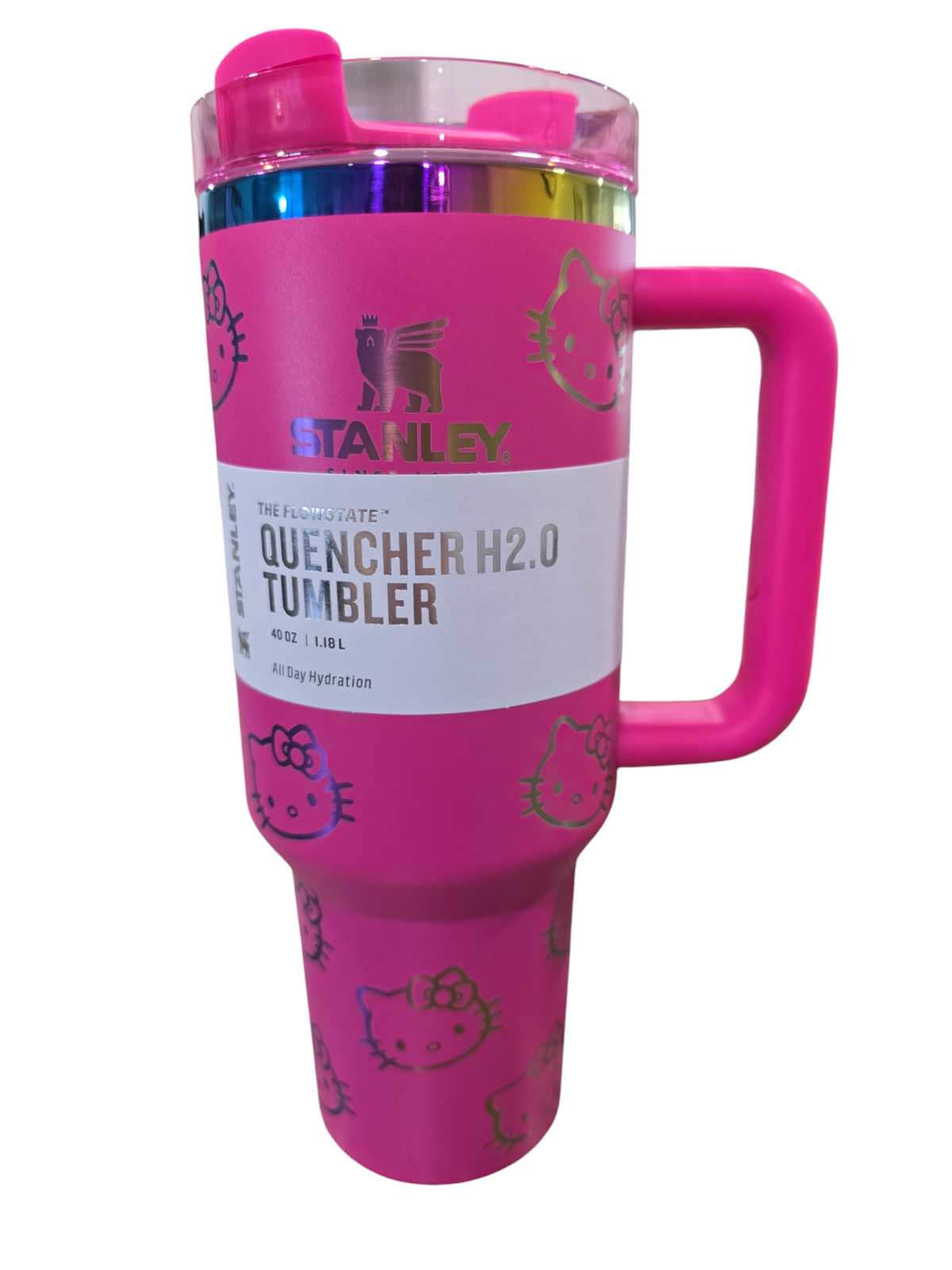 kitty tumber cup 40oz quencher with decals and laser engraved decoration with straw