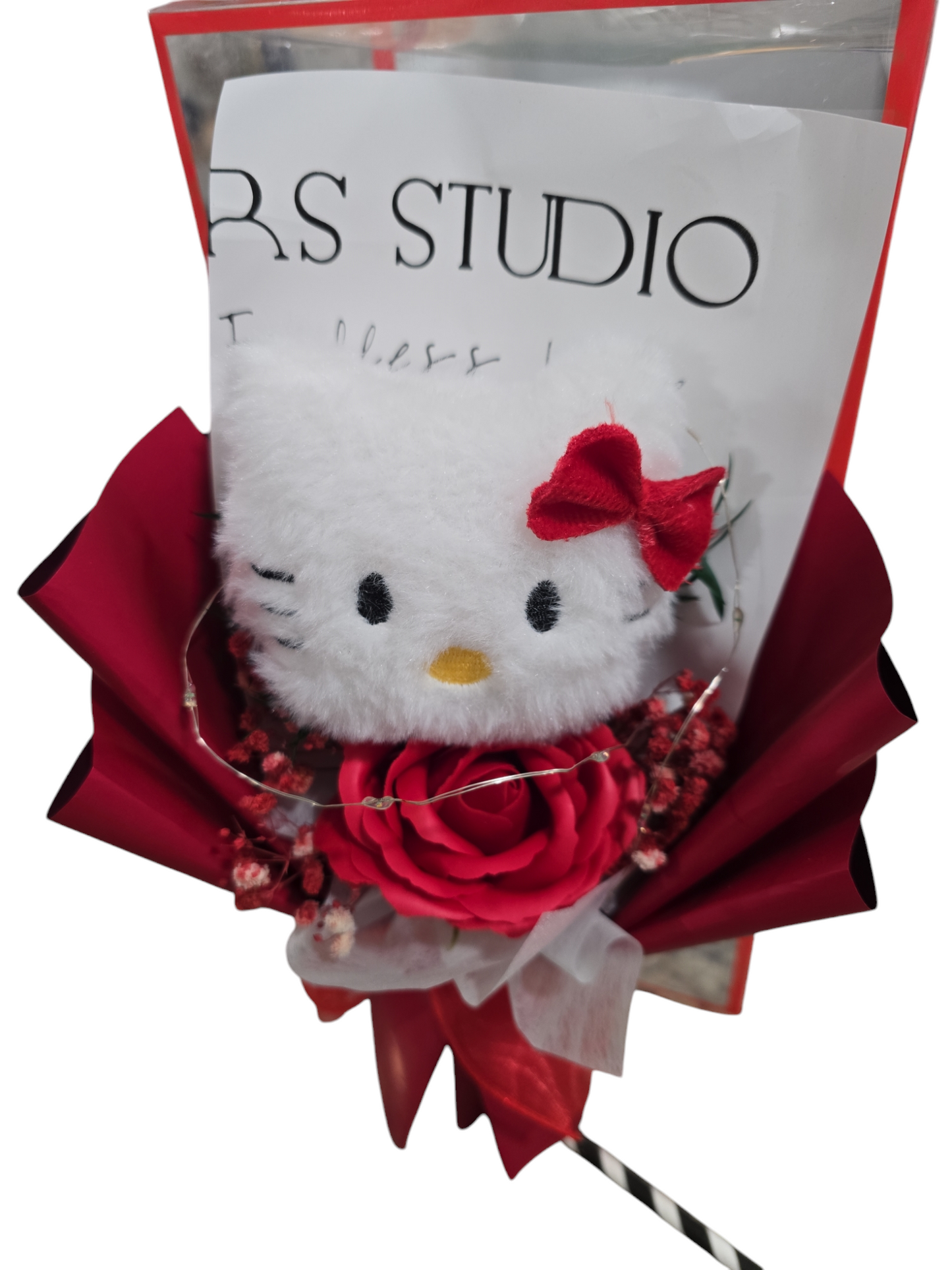 Gift box hello kitty plush with rosas bouquet led light gift