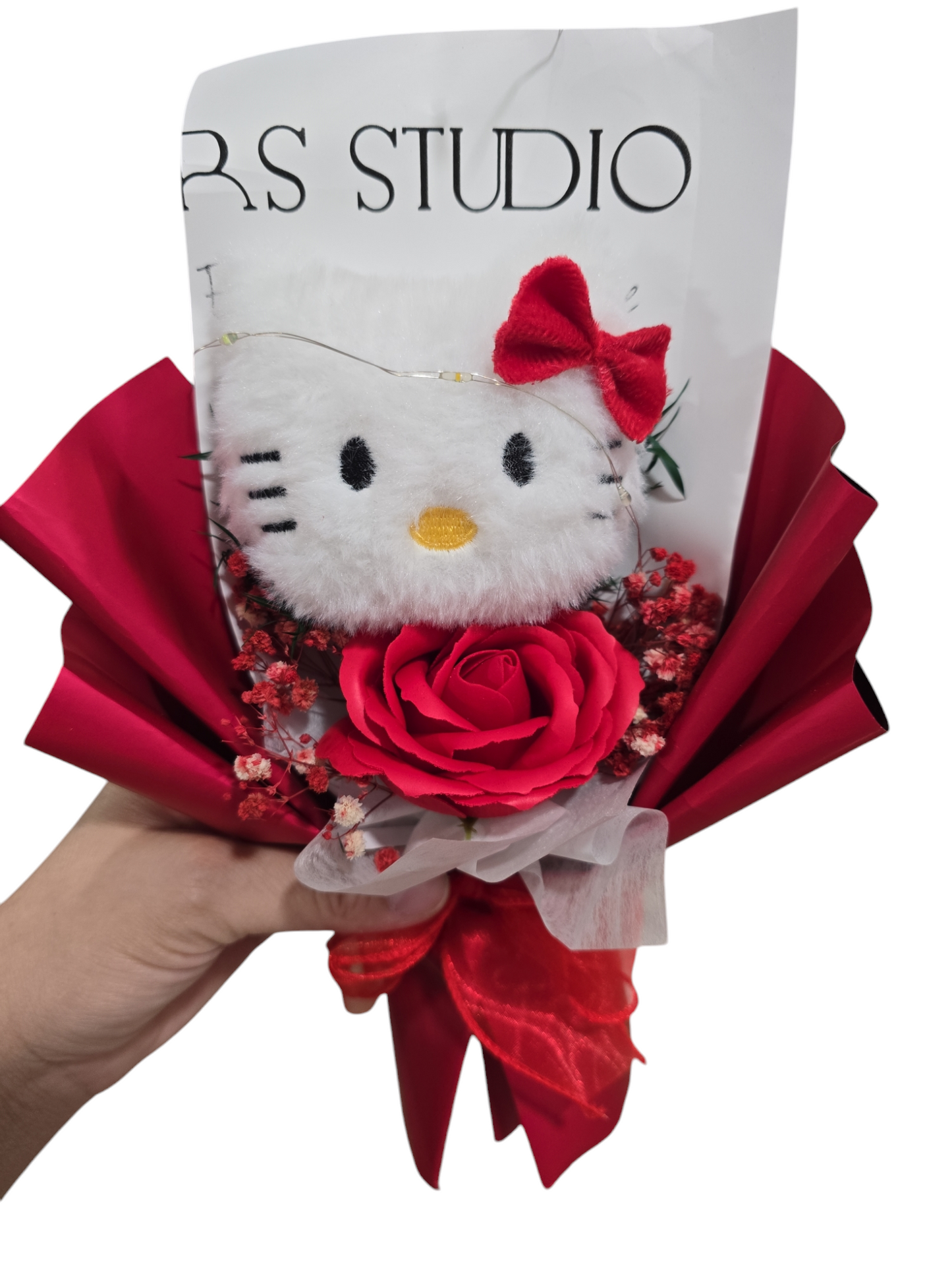 Gift box hello kitty plush with rosas bouquet led light gift