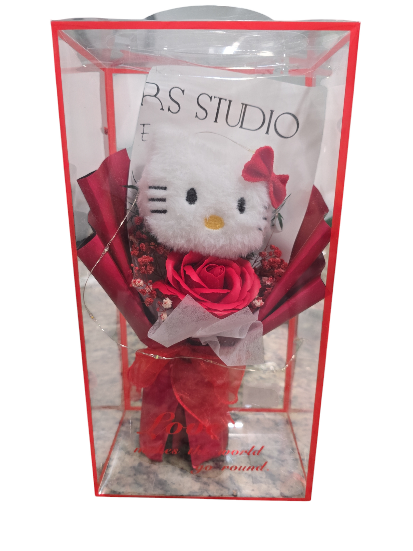 Gift box hello kitty plush with rosas bouquet led light gift