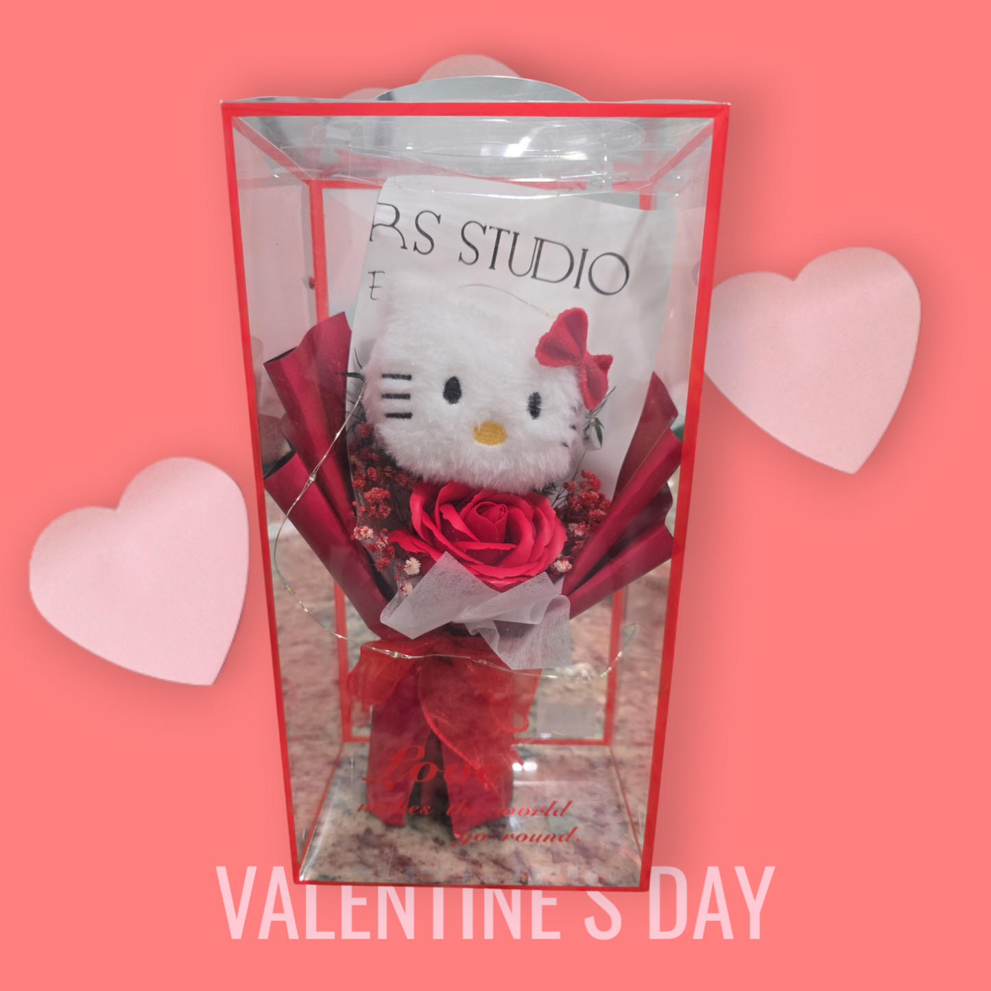 Gift box hello kitty plush with rosas bouquet led light gift