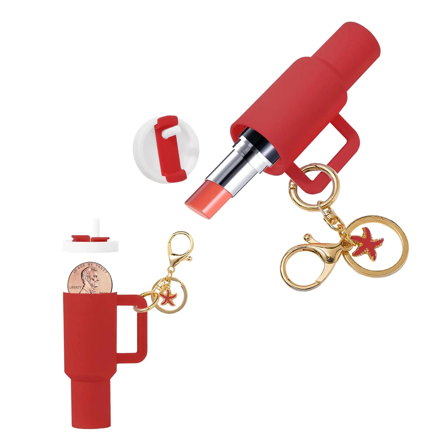 Mini Tumbler Keychain Chapstick HolderMini Stanley Cup Keychain for School Bag Handbag Backpack Cute Lip Balm Holder Keychains for Women(Green)