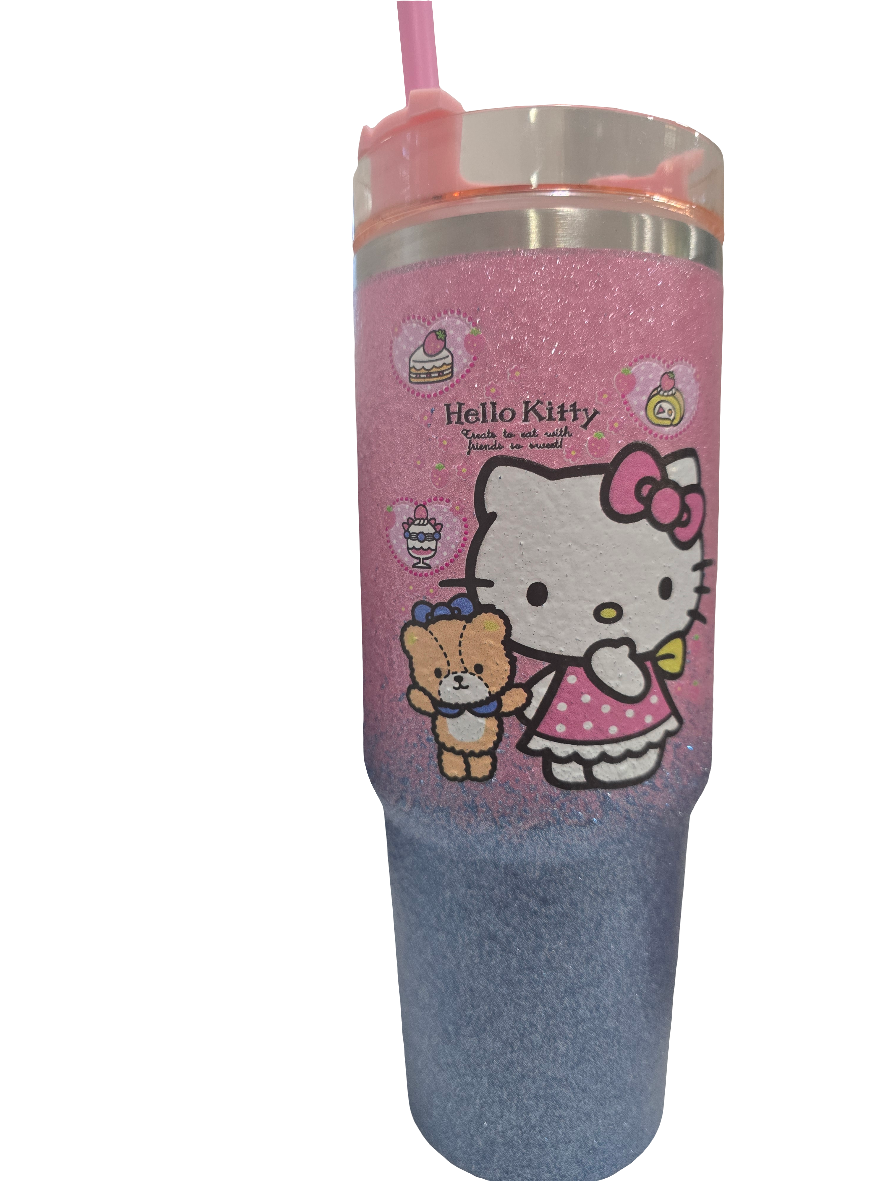 Hello Kitty, insulated bottle water - large capacity, portable with straw with lid for outdoor and home use 900 ml, 30 oz.