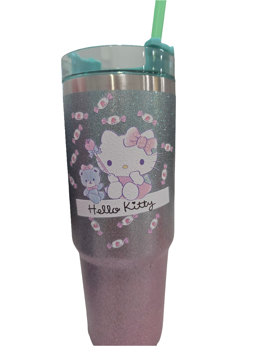 Hello Kitty, insulated bottle water - large capacity, portable with straw with lid for outdoor and home use 900 ml, 30 oz.