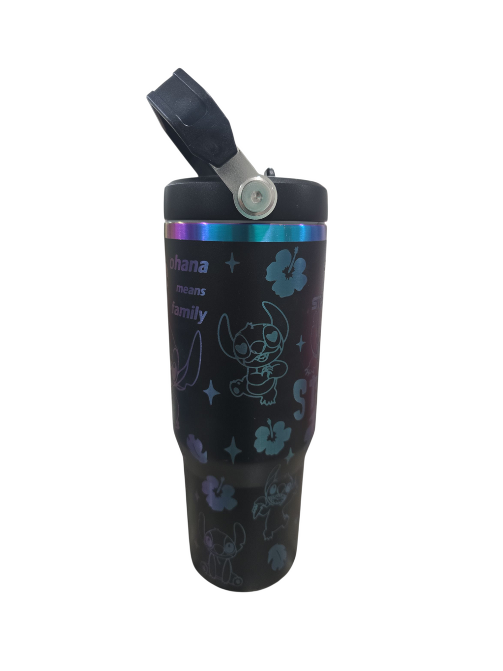 Stitch laser engraved tumbler cup water 30oz with stuff basket gift