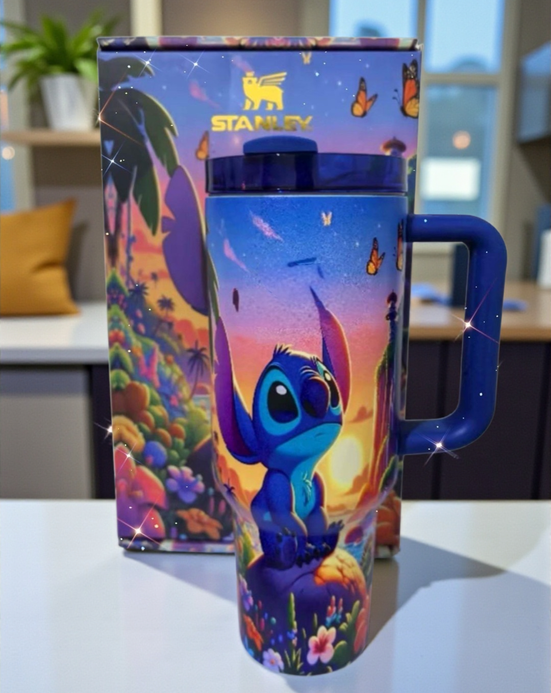Stitch & Lilo Tumbler -40oz Custom Cup, Double-Wall, Leakproof Lid, Summer Water Bottle, Cute Gift. Quencher 40oz free stitch straw topper included elegant box.