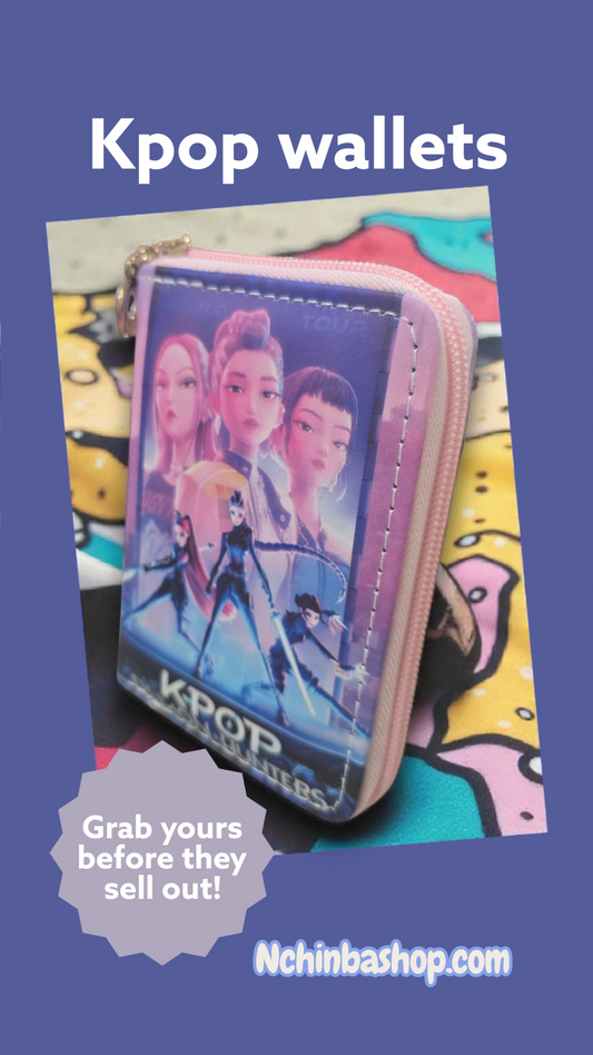 Huntrix" K-pop demon hunter girl group themed wallet featuring the characters Rumi, Mira, and Zoey.