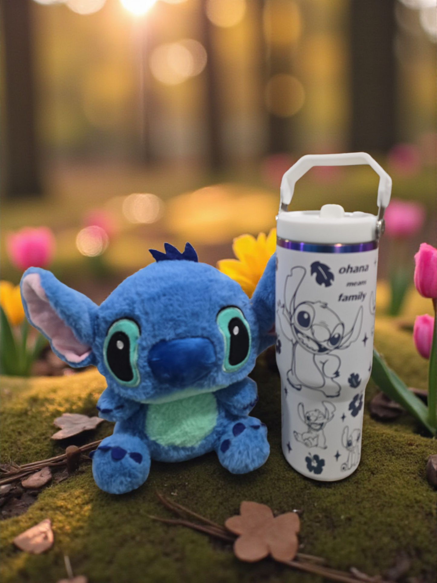 Stitch laser engraved tumbler cup water 30oz with stuff basket gift