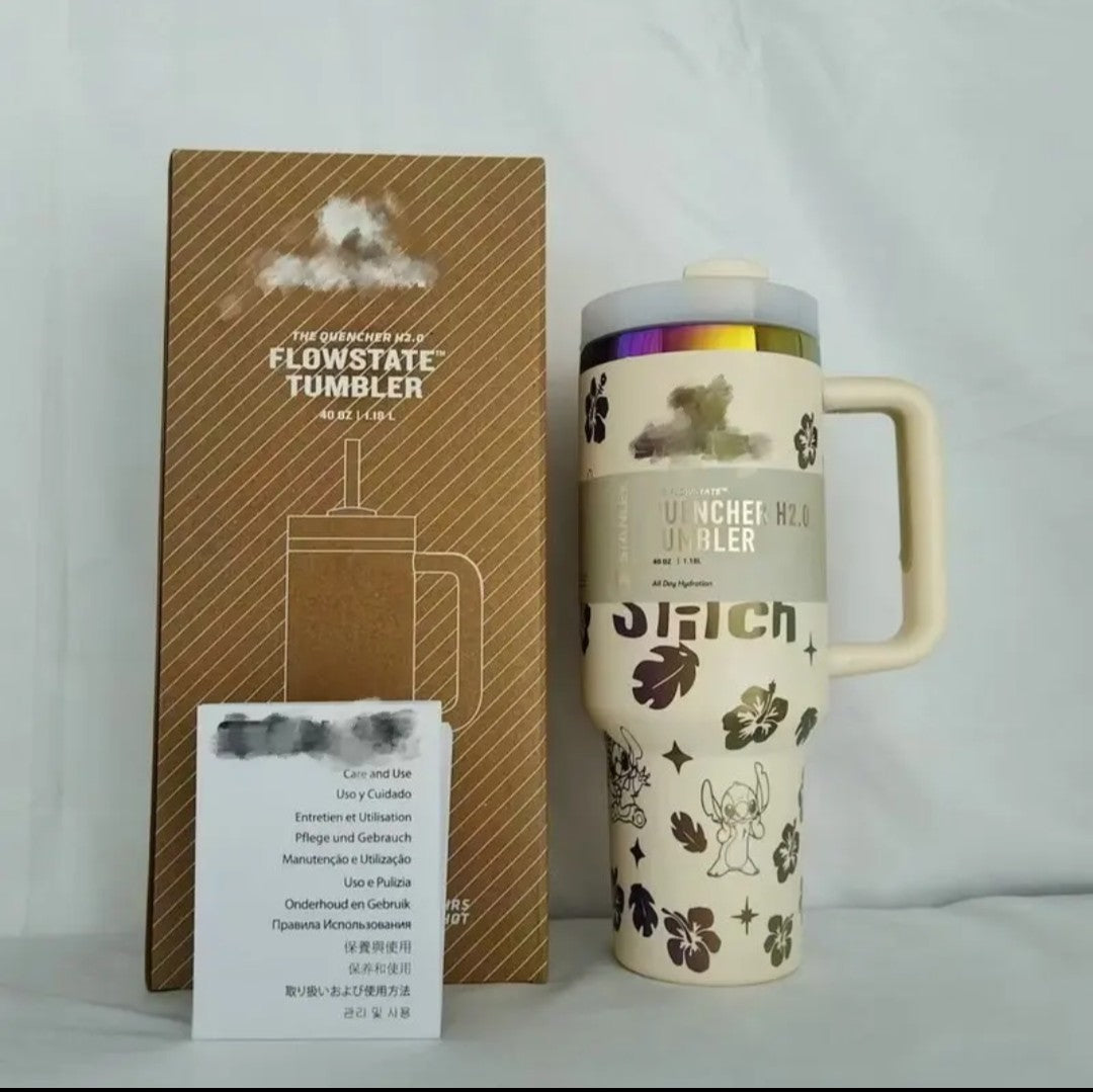 Stitch Tumbler -40oz Custom laser engraved Cup, Double-Wall, Leakproof Lid, Summer Water Bottle, Cute Gift.
