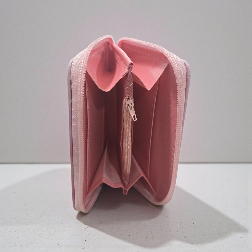 Huntrix" K-pop demon hunter girl group themed wallet featuring the characters Rumi, Mira, and Zoey.