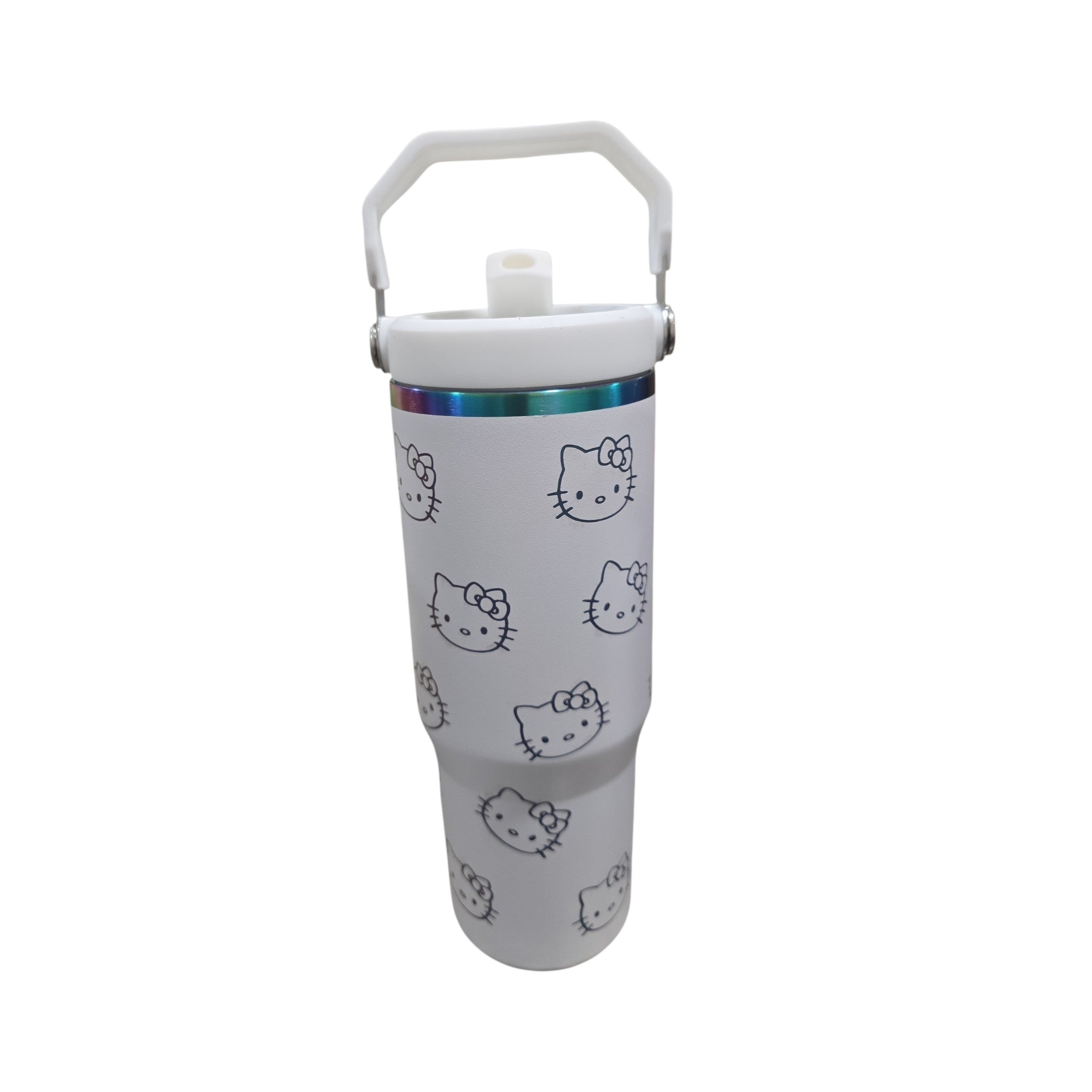 Hello kitty kawaii style laser engraved tumbler cup water 30oz with handle easy carrier.