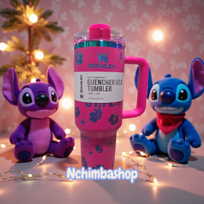 Stitch laser engraved tumbler 40oz cup with stitch stuffed basket free stitch straw topper