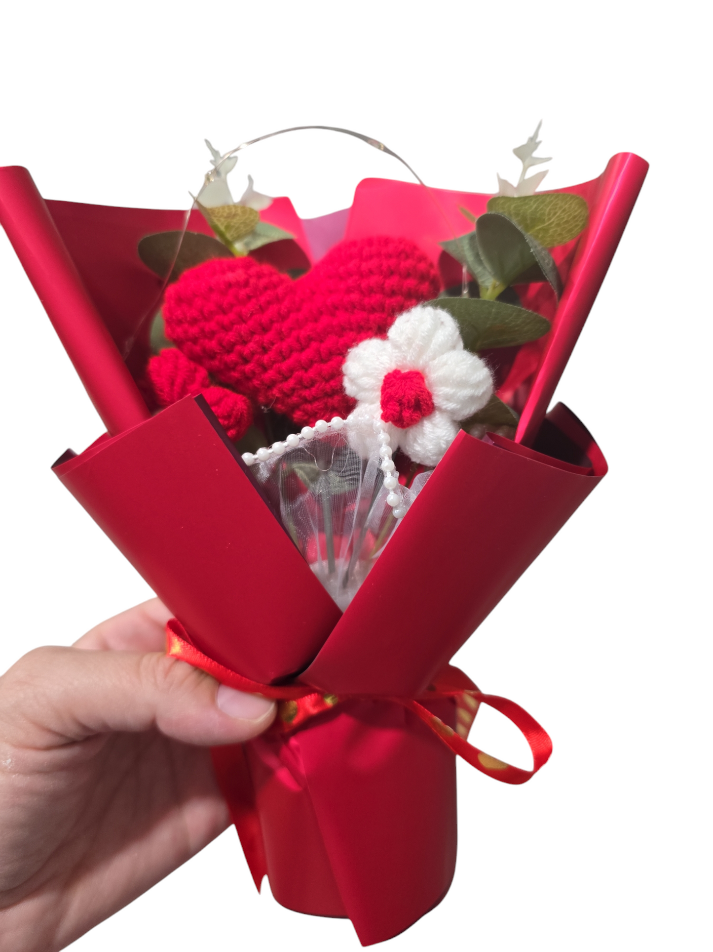 Gift box crochet roses bouquet led light gift in clear box