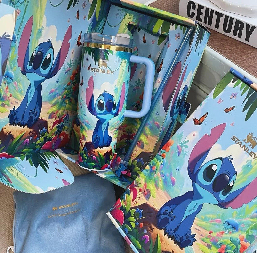 Stitch & Lilo Stanley Tumbler -40oz Custom Cup, Double-Wall, Leakproof Lid, Summer Water Bottle, Cute Gift. Quencher 40oz free stitch straw topper included elegant box.