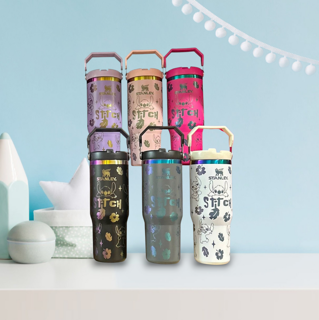 Stitch laser engraved tumbler cup water 30oz with stuff basket gift