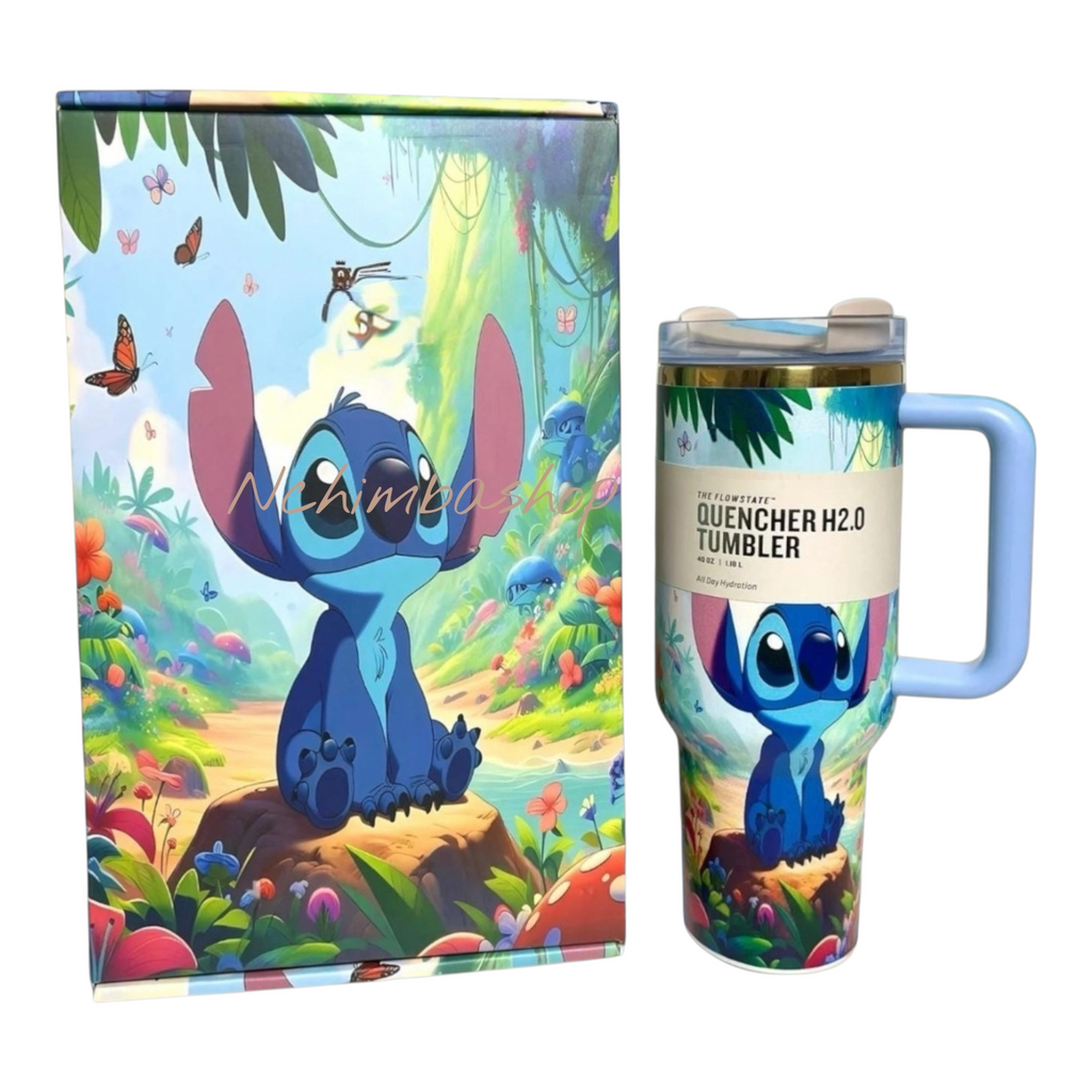 Stitch & Lilo Tumbler -40oz Custom Cup, Double-Wall, Leakproof Lid, Summer Water Bottle, Cute Gift. Quencher 40oz free stitch straw topper included elegant box.