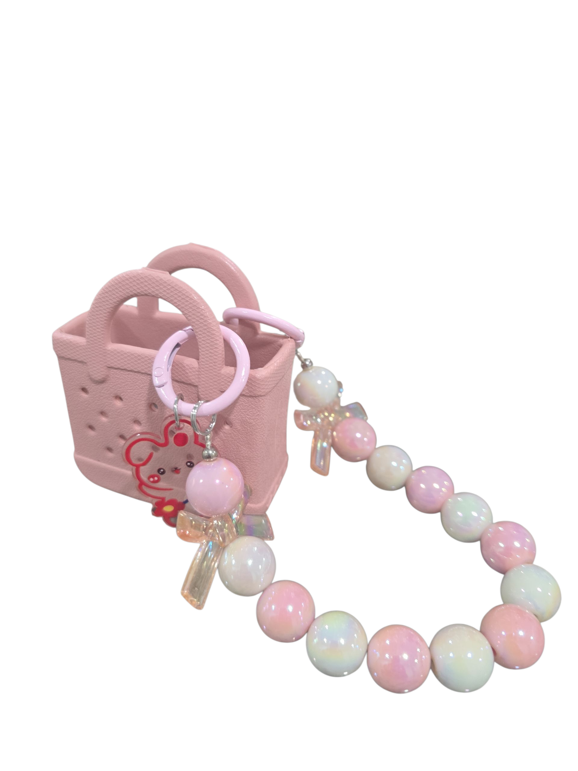 Beaded charm keychain with a cartoon animal decoration little bag