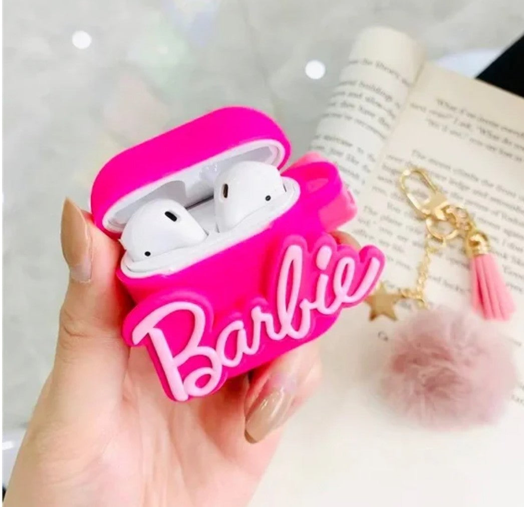 BARBIE Silicone Protective AIRPOD PRO CASE Shell w/CARRY LATCH Fuzzy Ball NEW!