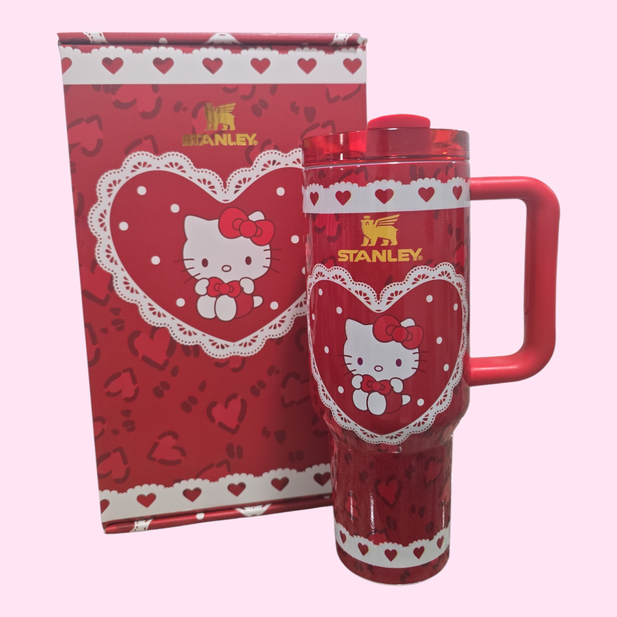 Valentine's kitty tumbler edition cup 40oz quencher with decals decoration with straw, straw topper, elegant box and bag