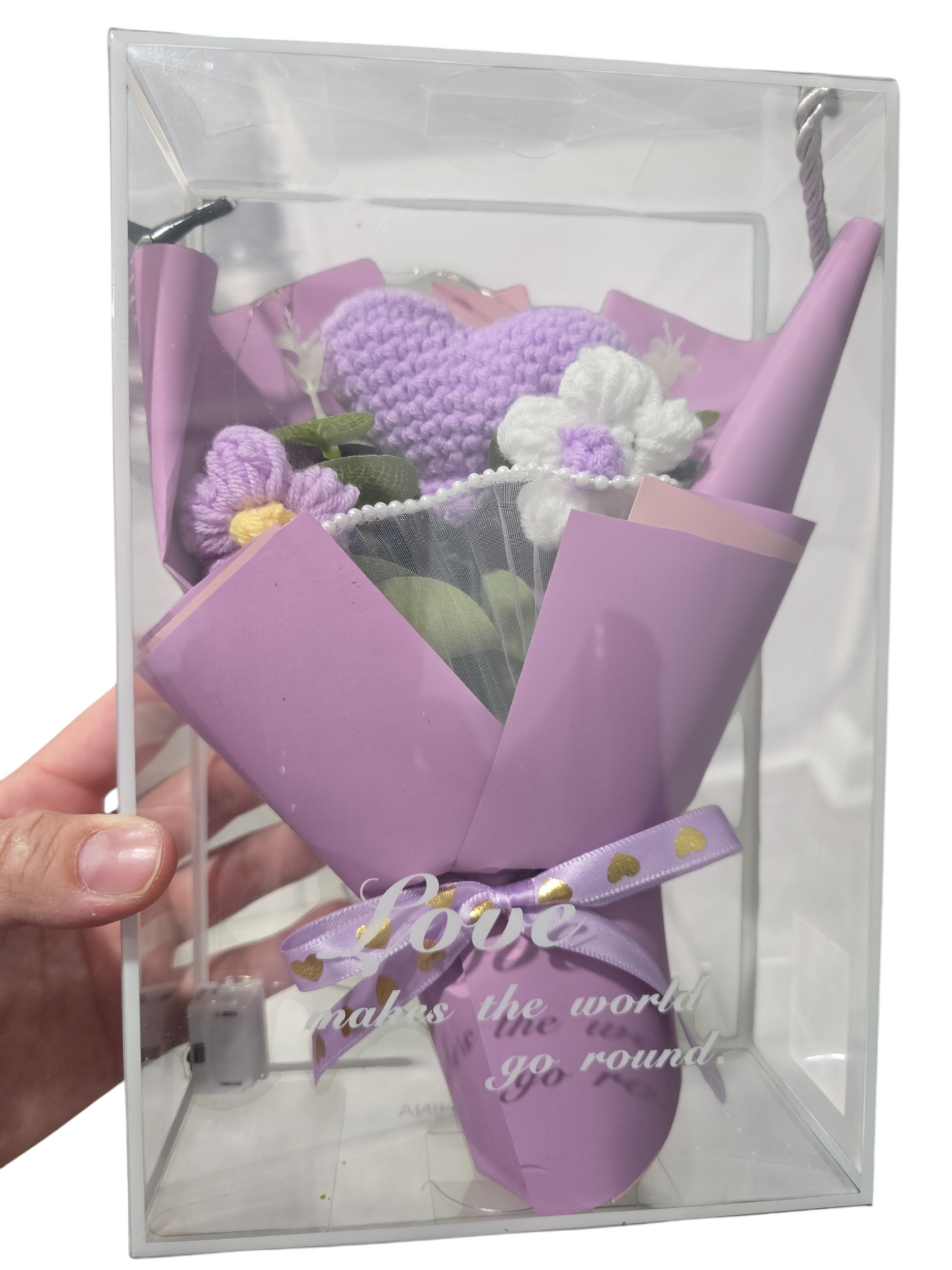 Gift box crochet roses bouquet led light gift in clear box