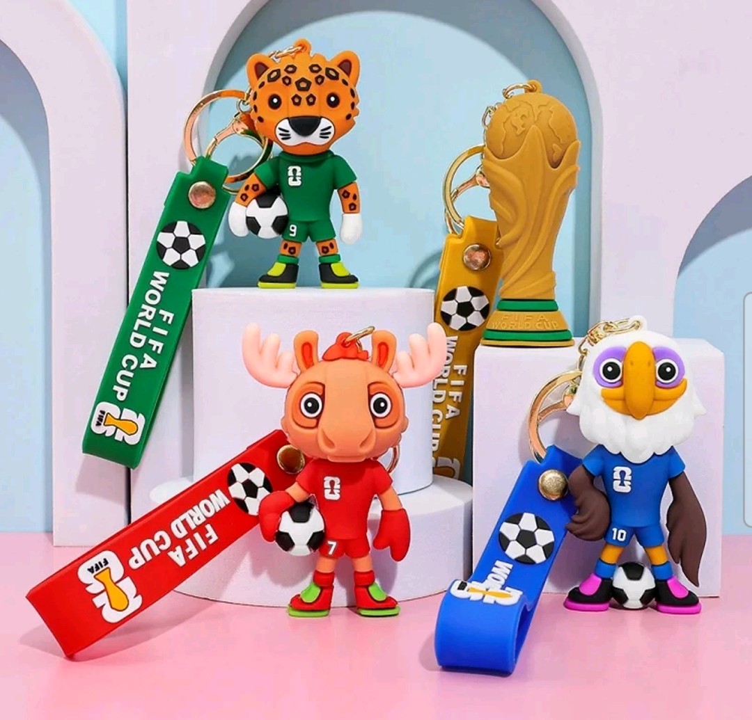 FIFA World Cup 2026 mascot keychain features a cartoon jaguar, commonly identified as Zayu, the mascot representing Mexico.