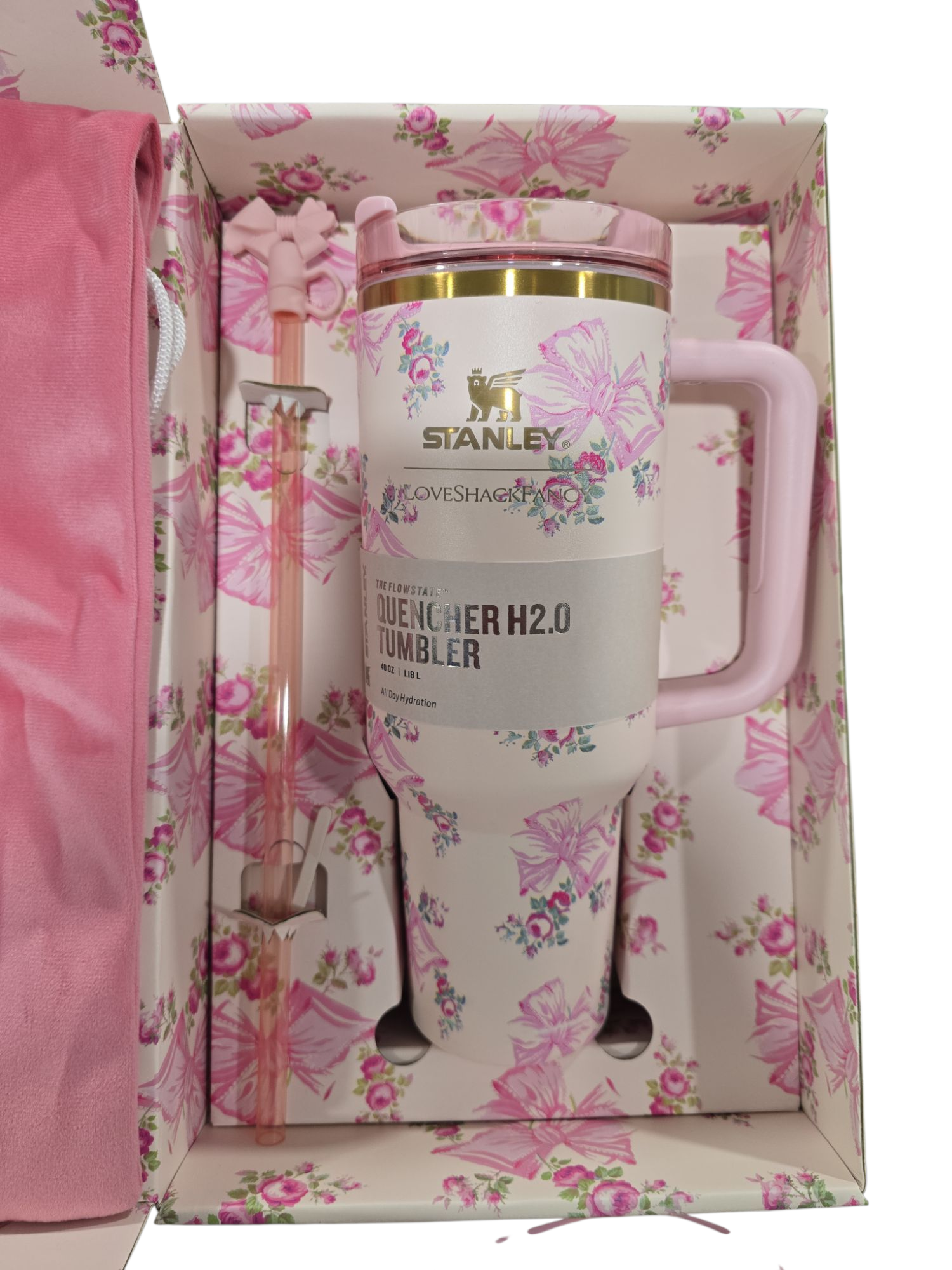 The X LoveShackFancy bows Holiday Quencher | 40 OZ new in box tumbler bottle water vacuum cup stainless steel valentines gift for her