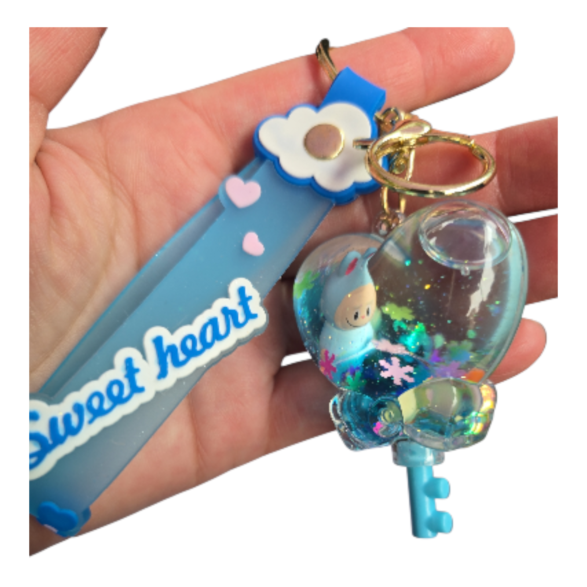 Cute Liquid Heart balloon Key Chain Creative Quicksand Snowflake Floating Jelly Bean Keyring Backpack Pendant KeychainGift