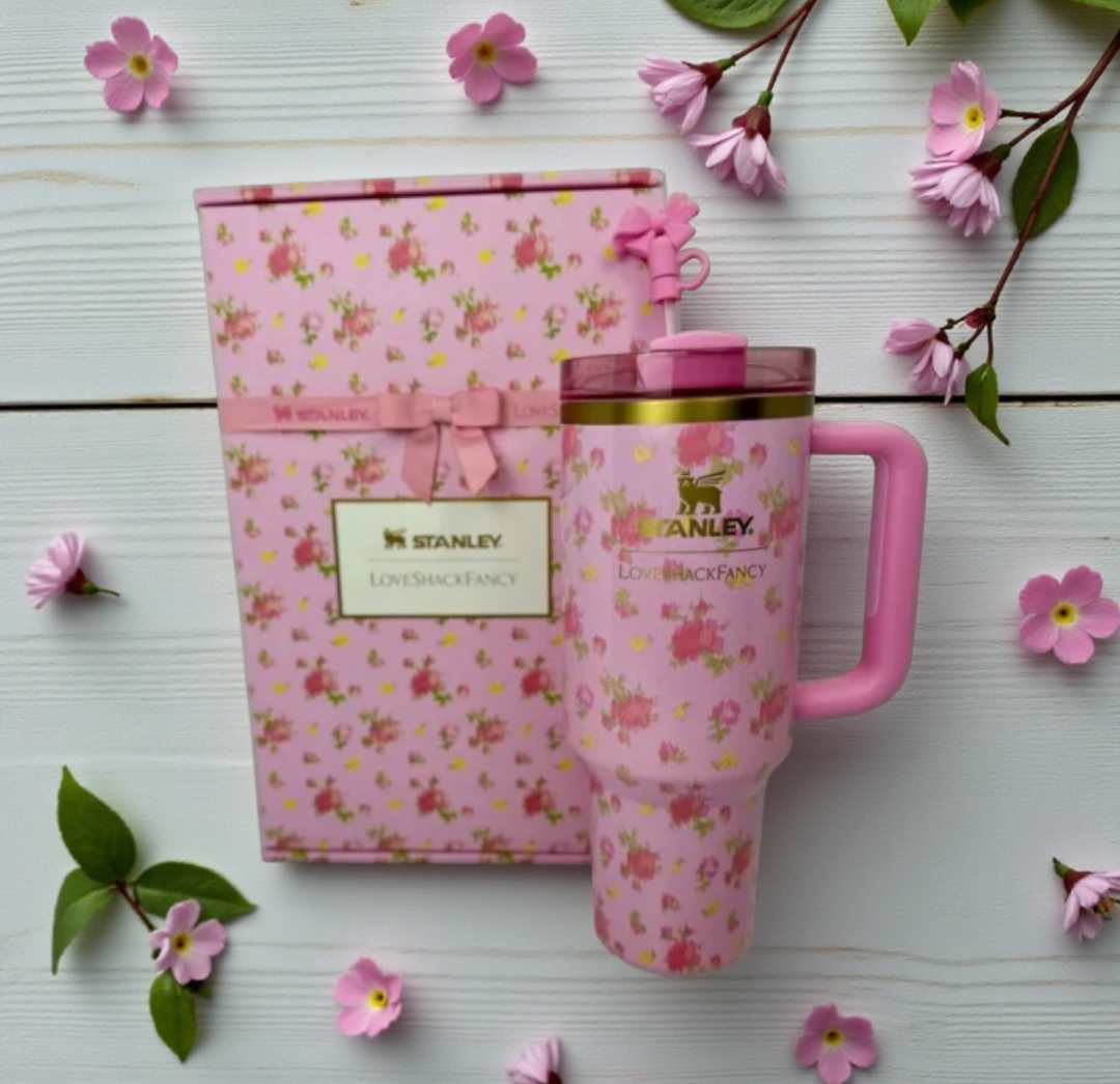 lbiza Sunset style LoveShackFancy Quencher H2.0 Flowstate Pink Tumbler | 40 OZ limited edition