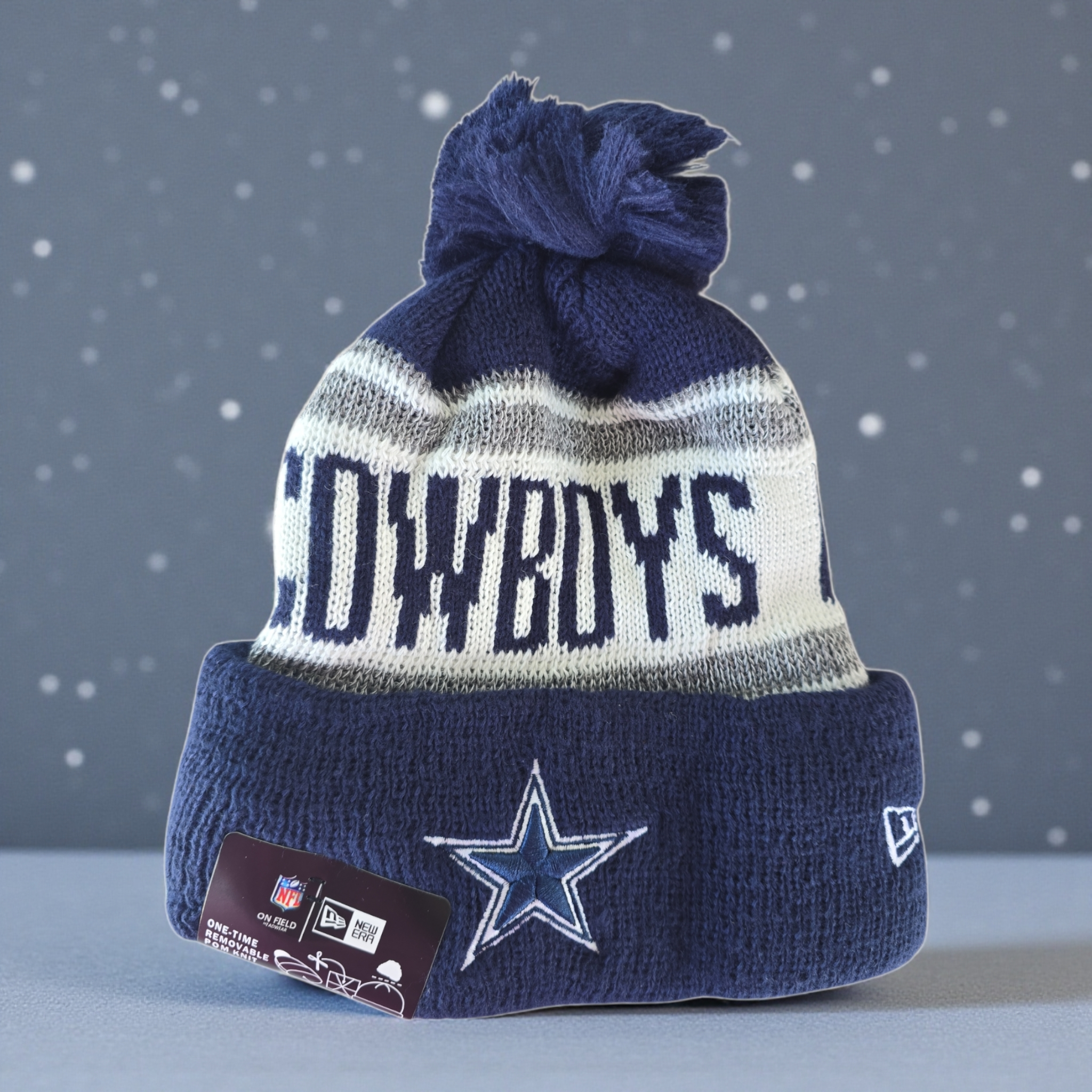 Dallas Cowboys Primary Logo Stripe Pom Beanie