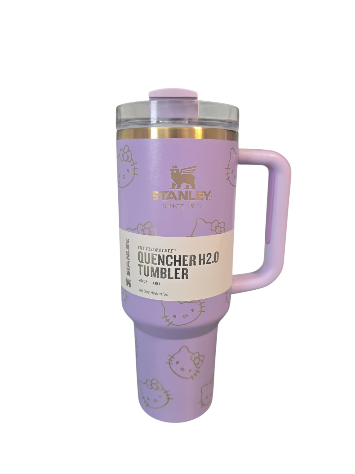 kitty tumber cup 40oz quencher with decals and laser engraved decoration with straw